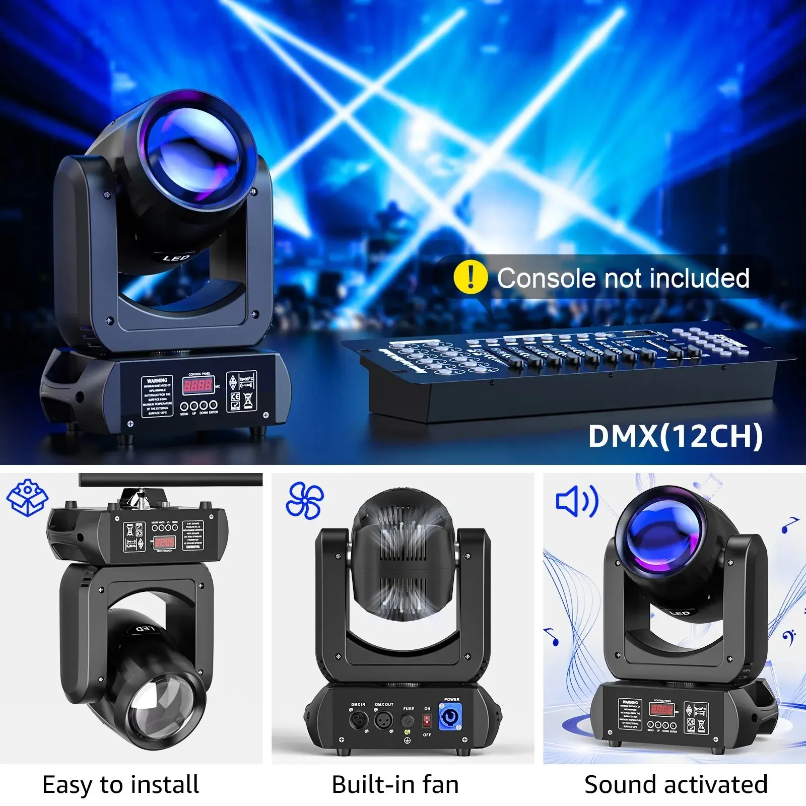 Luces Cabezal Móvil LED DJ 150W con Modo Automático - Luces de Haz con Patrones de Acero para KTV, Bares, Clubes, Halloween, Navidad, Festivales, Fiestas, Control por Sonido y Rotación para Escenario y Eventos
