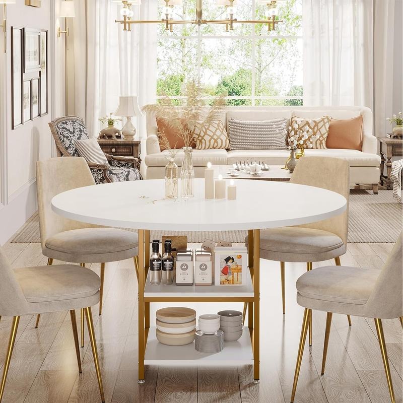 Mesa de comedor redonda de 47 pulgadas para 4 personas — Madera de ingeniería de alta calidad