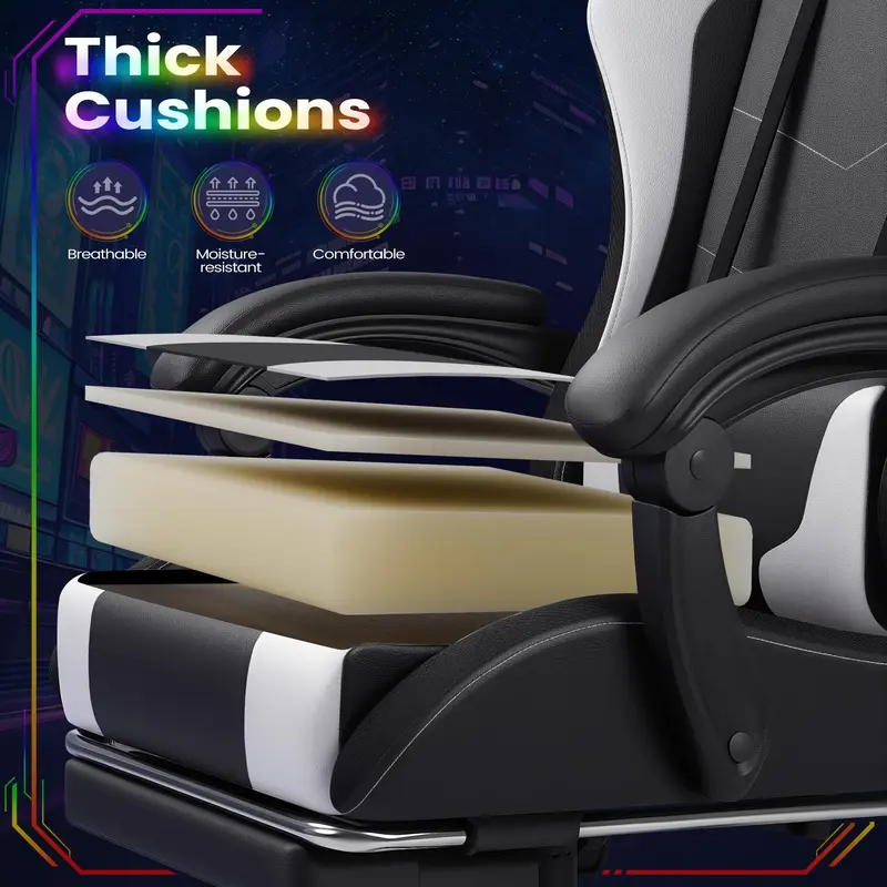 Silla gamer con luces LED RGB y sin luces LED, diseño ergonómico