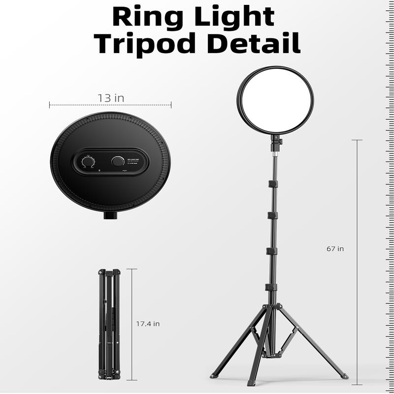 Gran aro de luz con trípode de 72 pulgadas — Aro de luz para selfies de pantalla completa, 6500K