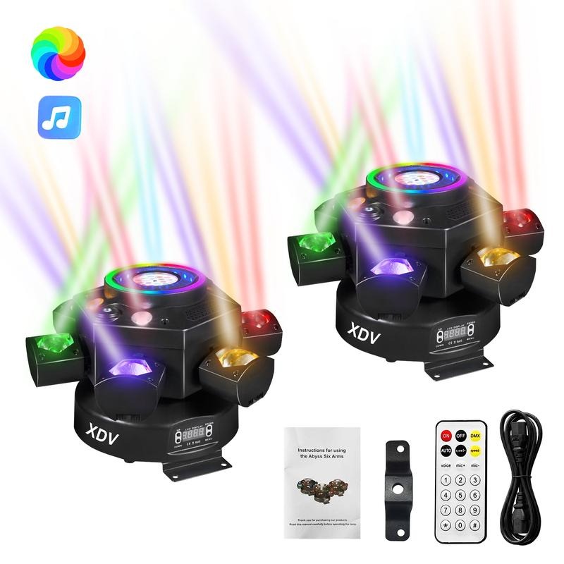 Luces de cabeza móvil para DJ (Fiestas y Escenarios) — Iluminación LED RGBW 6 en 1 con 6 brazos — Compatible con DMX-512 y activación por sonido