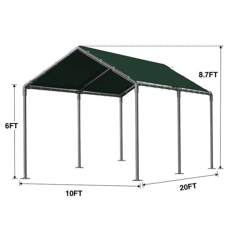 Cochera exterior de 10x20 pies — Carpa resistente para autos, garaje portátil con dosel y cobertizo de almacenamiento