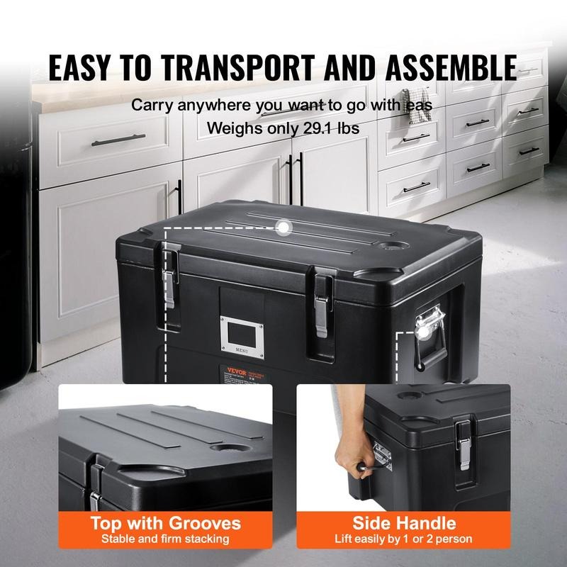 Contenedor térmico para alimentos, capacidad de 36 cuartos, caja térmica apilable para catering con 3 bandejas de acero inoxidable