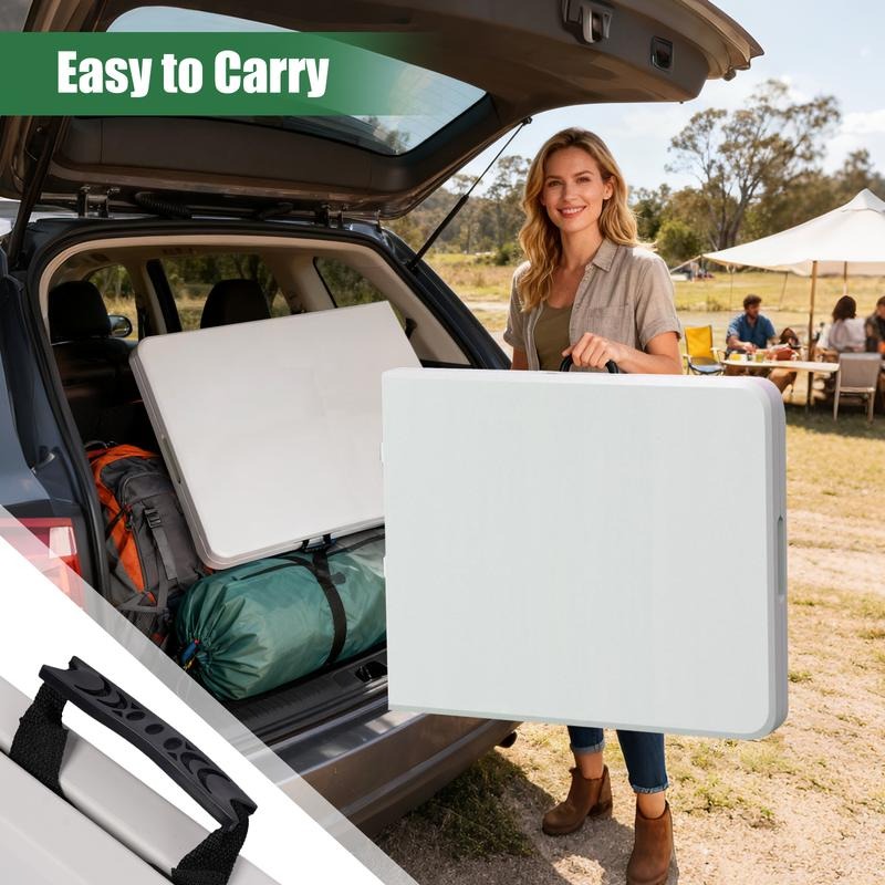 Mesa plegable de 6 pies (Set de mesa plegable de 6 pies y mantel: ZB-6FT), con asa de transporte integrada y patas de acero aleado