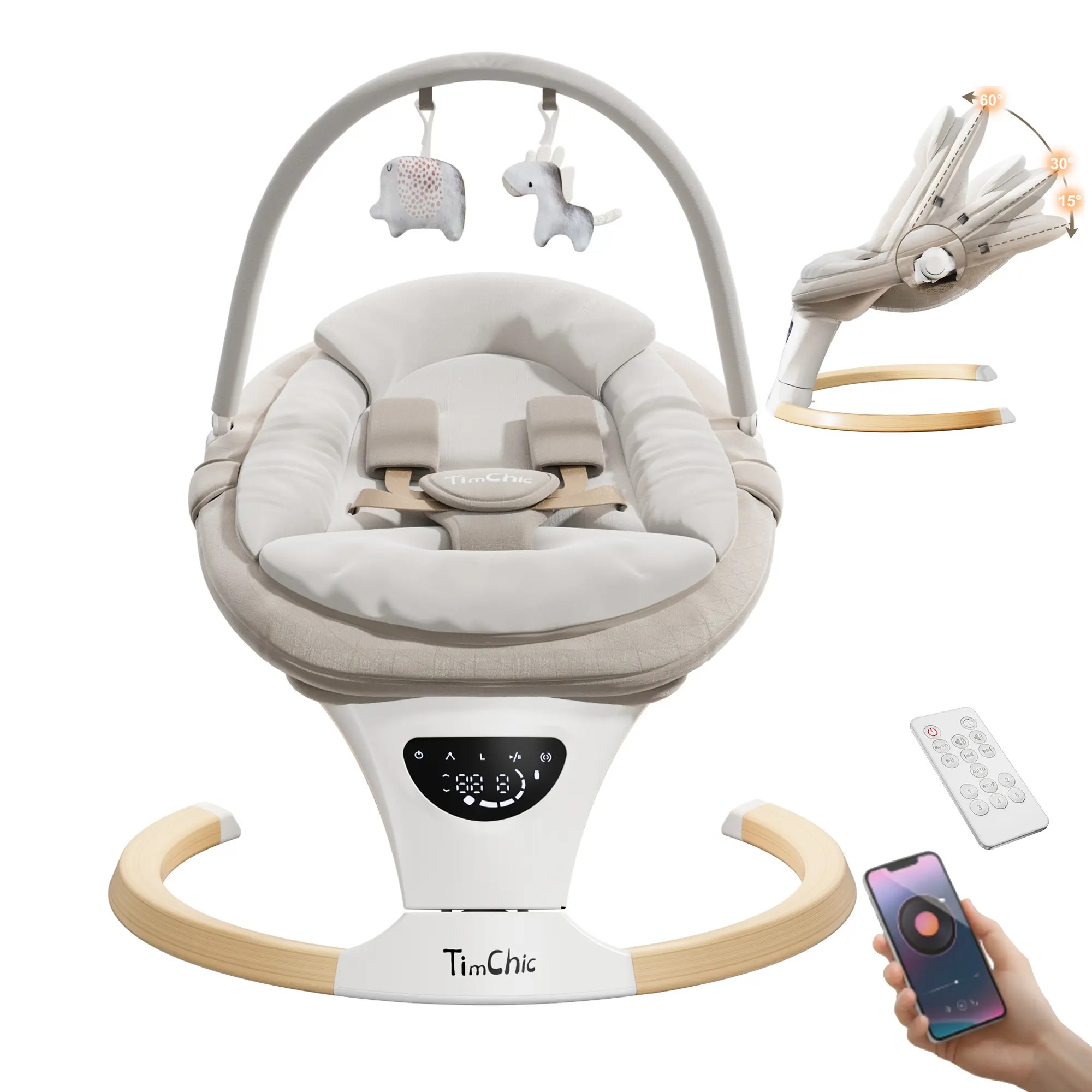 Columpio para bebés desde recién nacidos hasta niños pequeños | Columpio portátil para bebés, mecedora para recién nacidos con 5 velocidades, arnés de 5 puntos para bebés (niño o niña) con música.