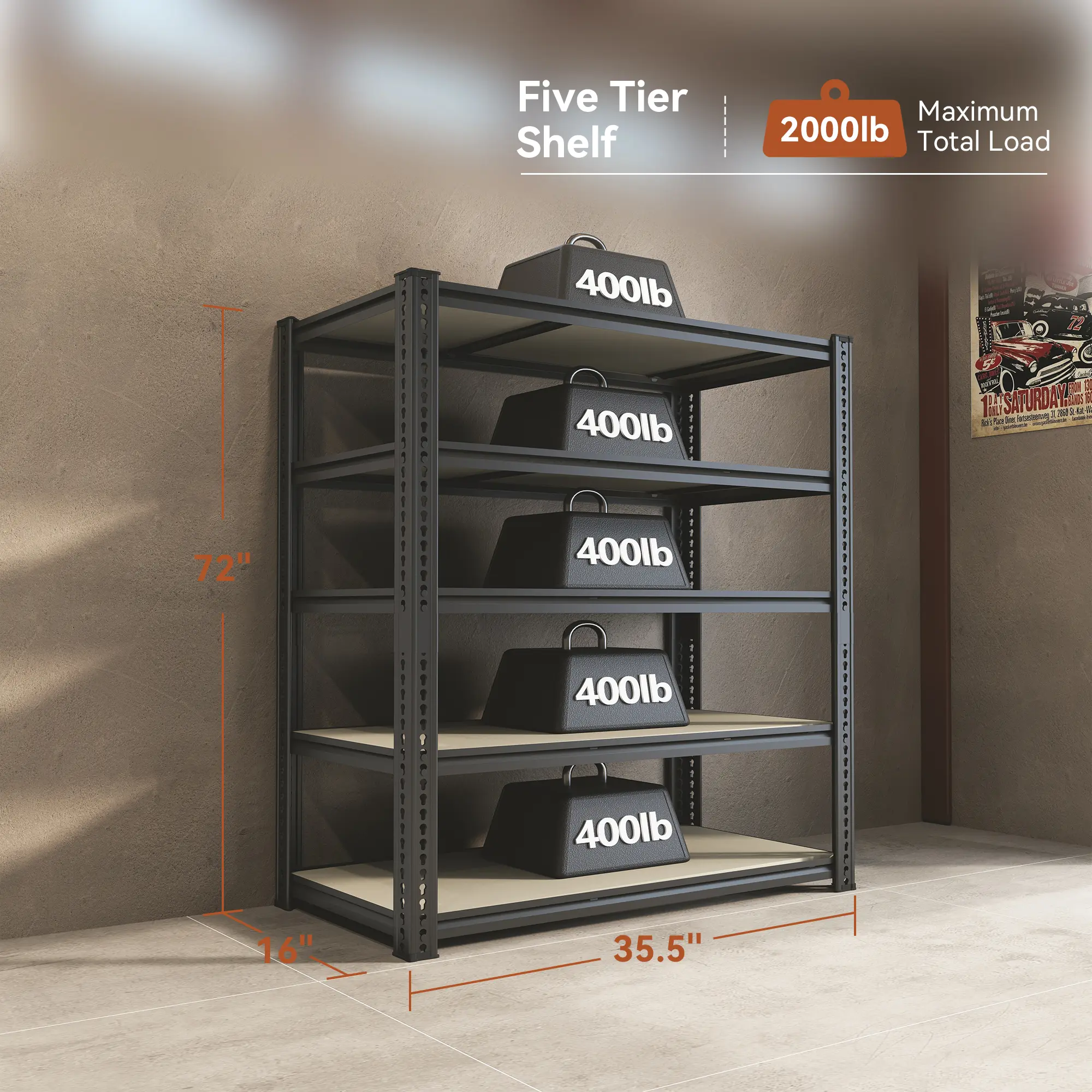 Estantería metálica ajustable de 5 niveles – Estante de almacenamiento de alta resistencia para garaje, almacén, despensa y cocina