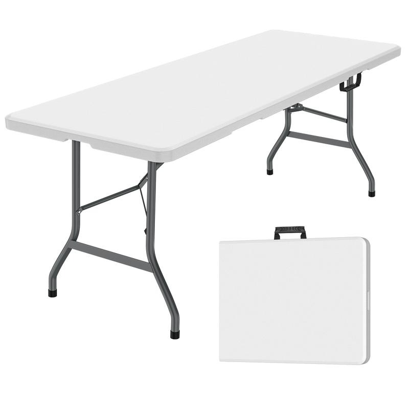 Mesa plegable de 6 pies (Set de mesa plegable de 6 pies y mantel: ZB-6FT), con asa de transporte integrada y patas de acero aleado