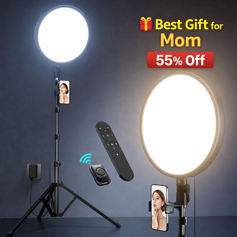 Gran aro de luz con trípode de 72 pulgadas — Aro de luz para selfies de pantalla completa, 6500K