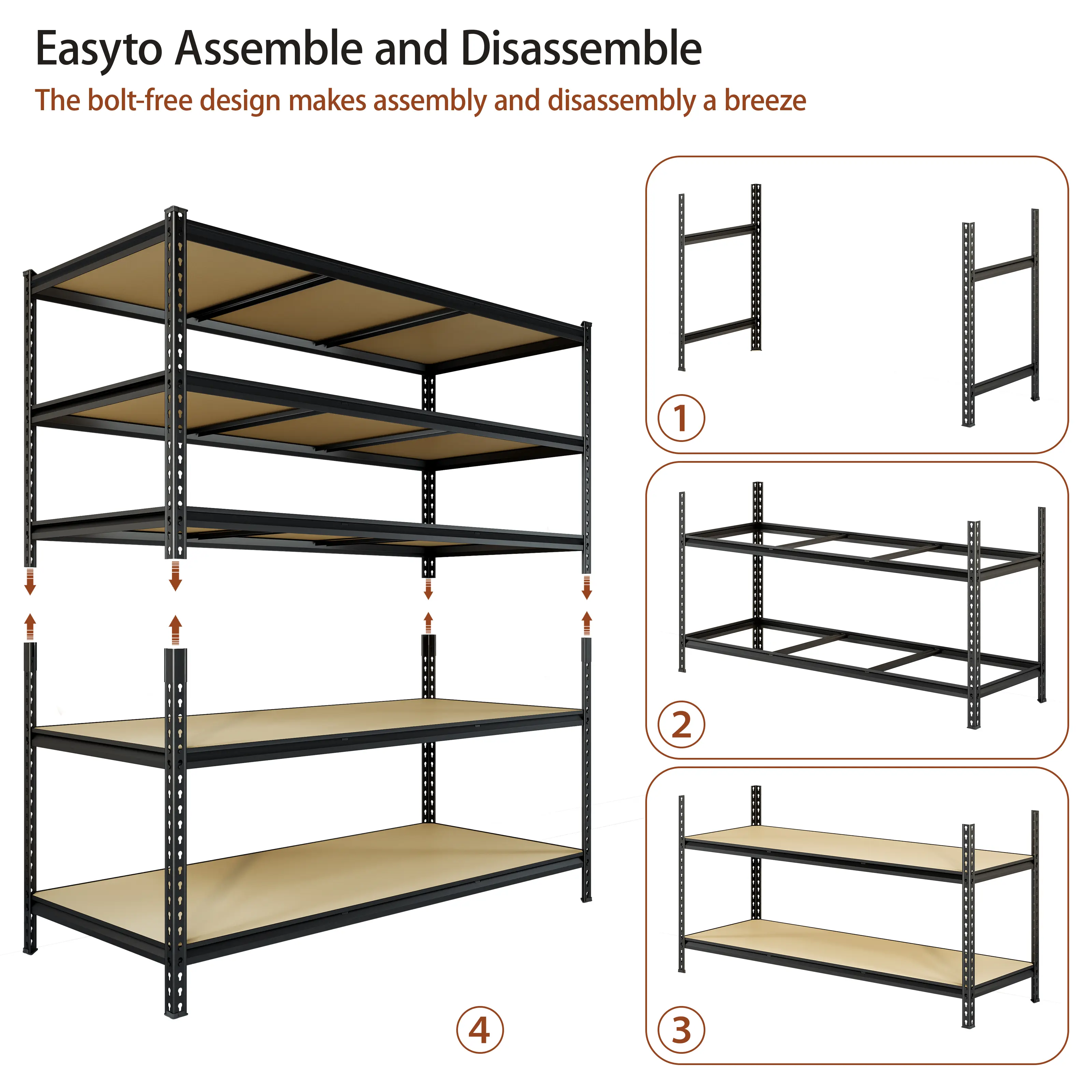 Estantería metálica ajustable de 5 niveles – Estante de almacenamiento de alta resistencia para garaje, almacén, despensa y cocina
