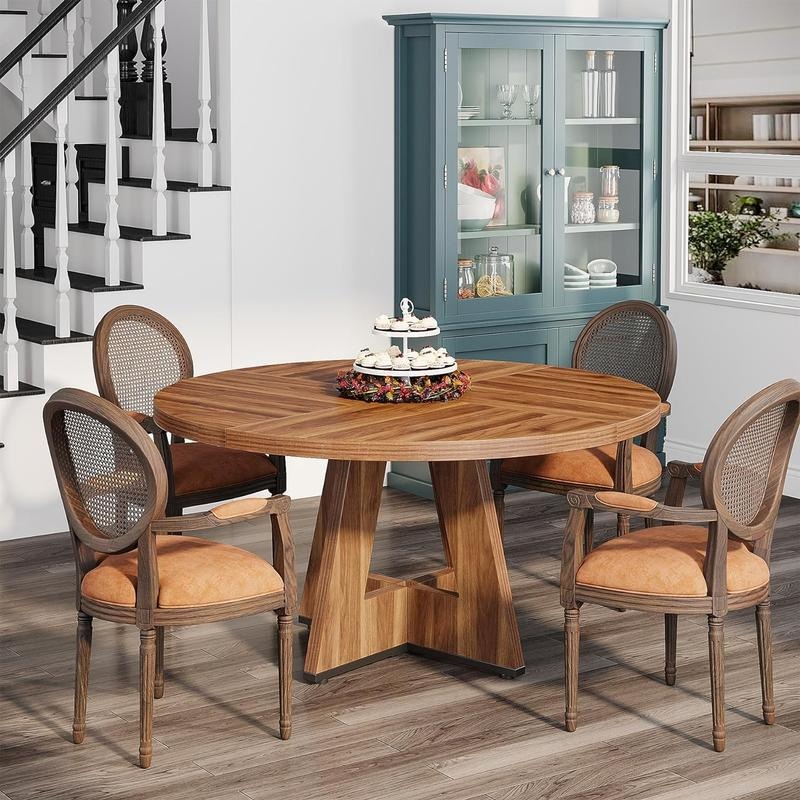 Mesa de comedor redonda de 47 pulgadas para 4 personas — Madera de ingeniería de alta calidad