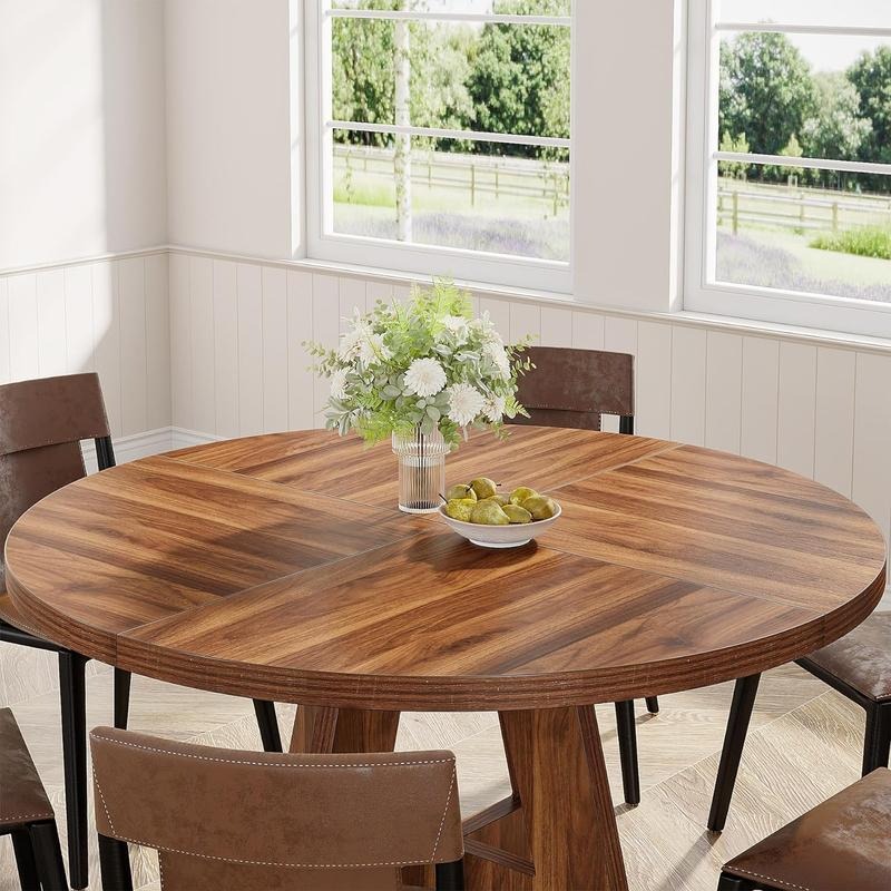 Mesa de comedor redonda de 47 pulgadas para 4 personas — Madera de ingeniería de alta calidad