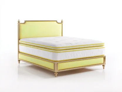 Letto matrimoniale 168x210x112 cm Bianco/Giallo Stile villa-Pineupshop