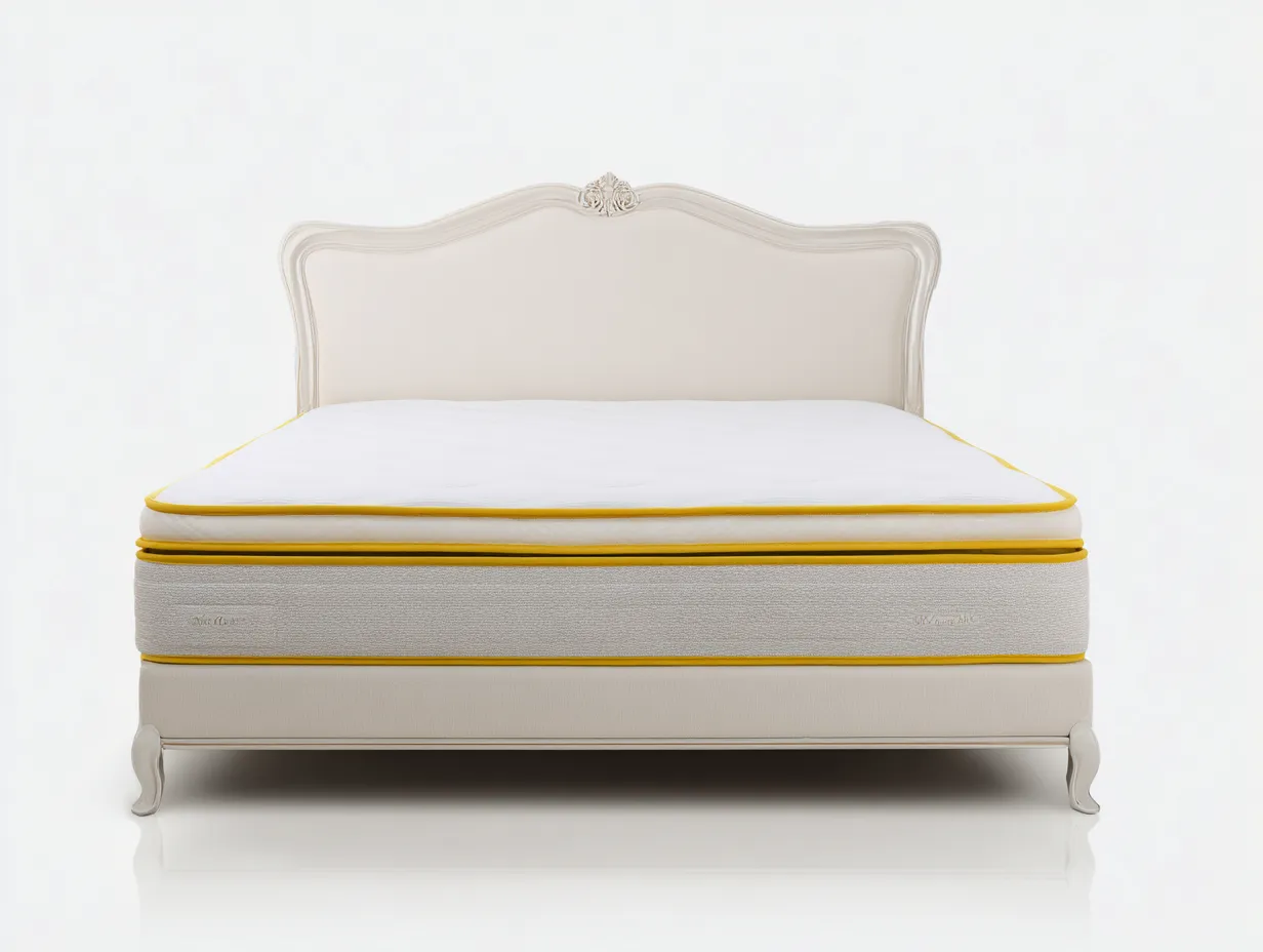 Letto matrimoniale 170x212x115 cm Bianco/Giallo Stile villa-Pineupshop