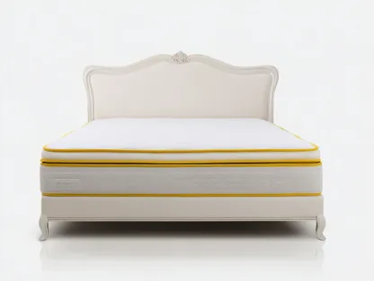 Letto matrimoniale 170x212x115 cm Bianco/Giallo Stile villa-Pineupshop