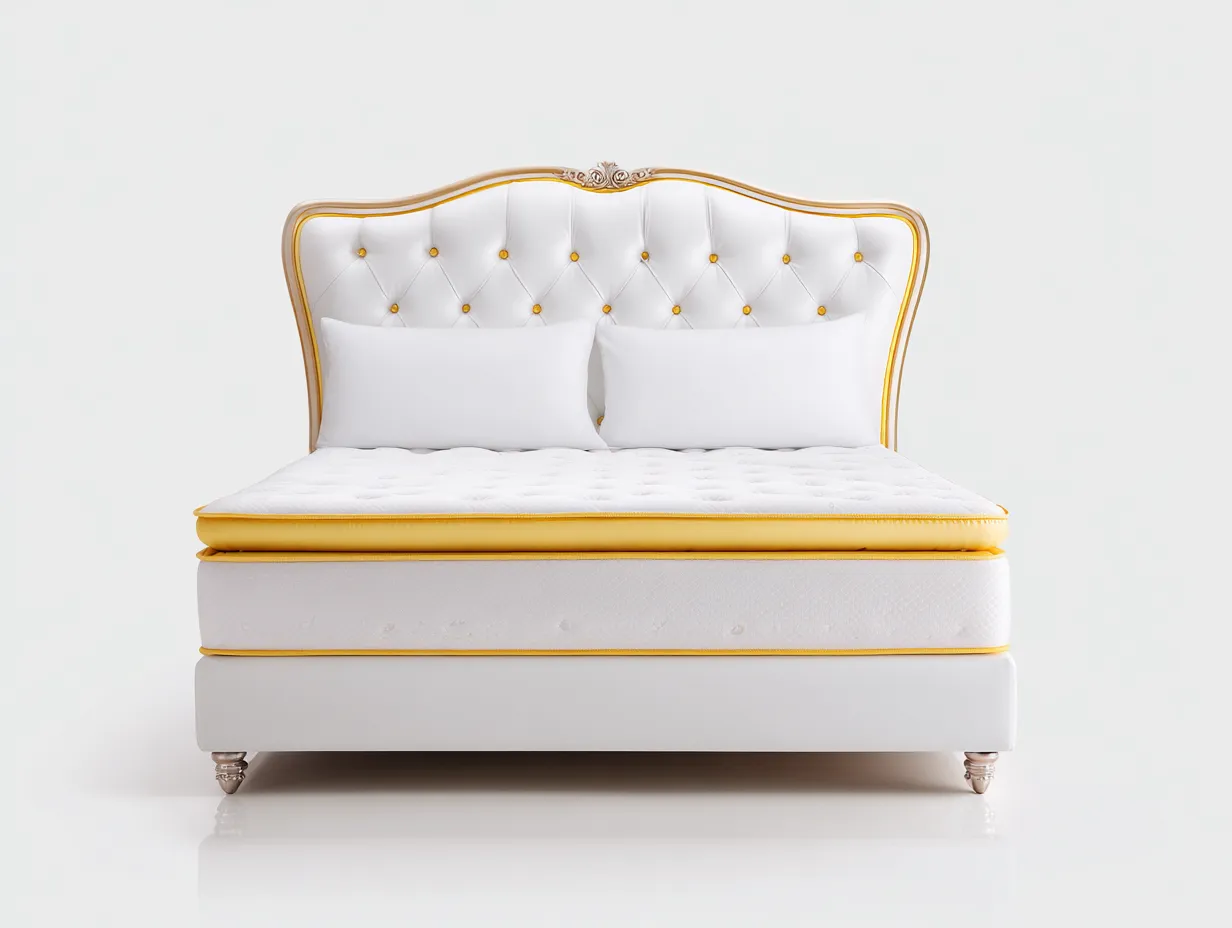 Letto matrimoniale 170x210x115 cm Bianco/Giallo Stile decorativo-Pineupshop