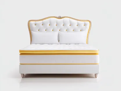 Letto matrimoniale 170x210x115 cm Bianco/Giallo Stile decorativo-Pineupshop