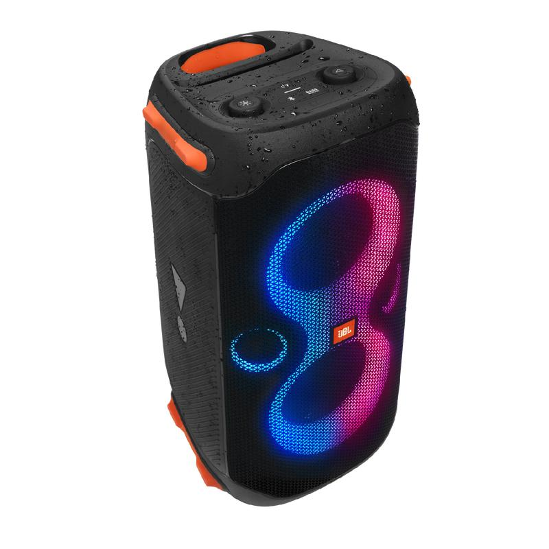 Partybox 110, altavoz portátil para fiestas con un potente sonido de 160 W, luces integradas y diseño a prueba de salpicaduras.
