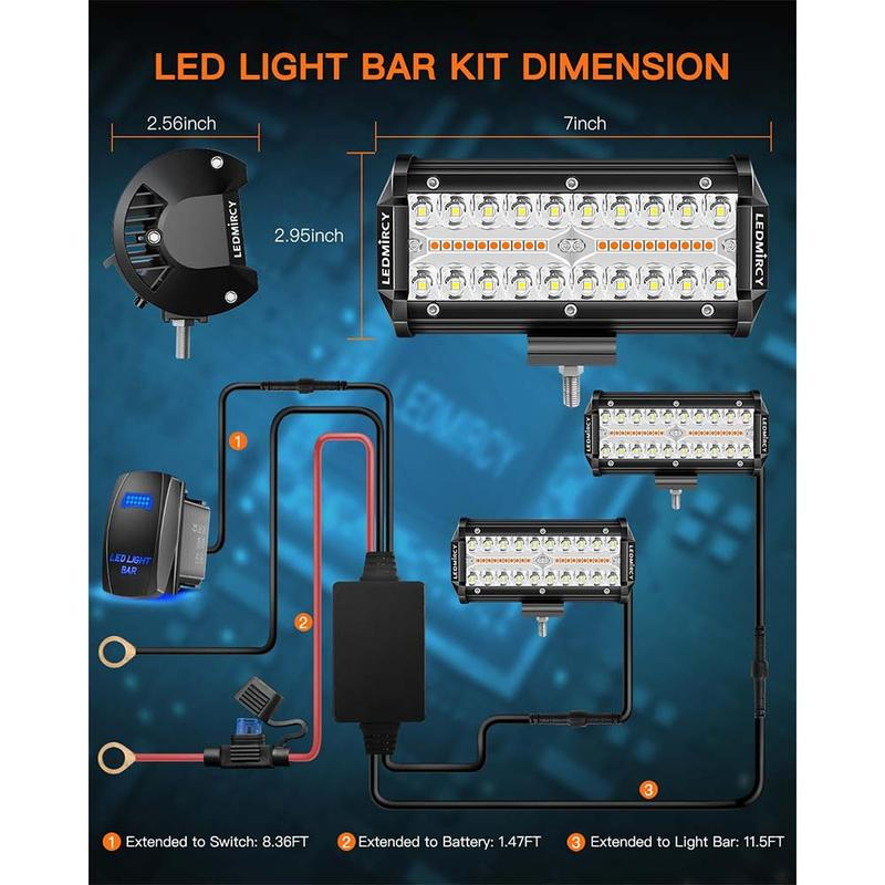 Barra de luz LED de 7 pulgadas – 6 modos, barra de luz LED multimodo impermeable, luces estroboscópicas blancas y ámbar; luces antiniebla todoterreno para camiones, barcos, cuatrimotos, Jeeps y SUV.