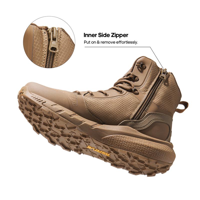 Botas tácticas militares para hombre, ligeras y transpirables, para trabajar todo el día, con cremallera lateral, para motociclistas, senderismo, de 8 pulgadas, suela de goma, duraderas.