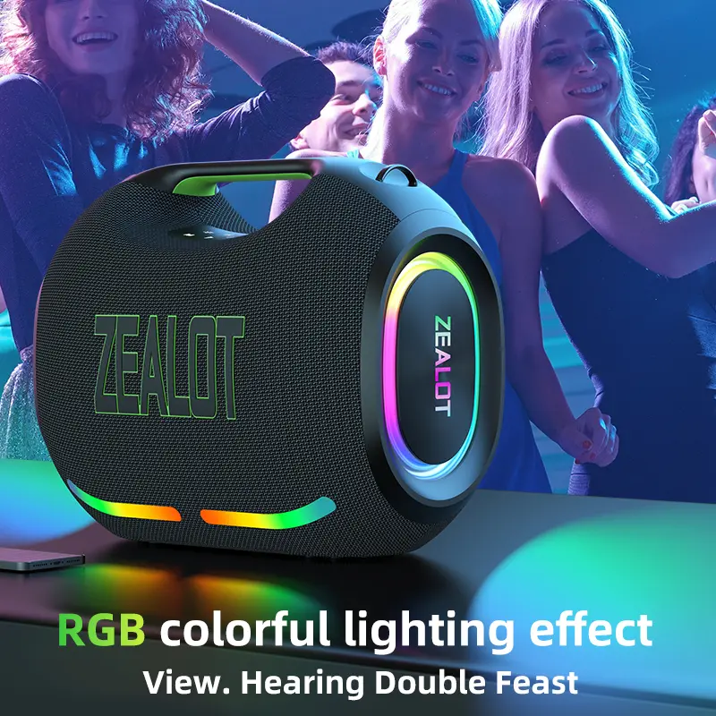 Altavoz inalámbrico portátil con sonido y audio de alta fidelidad; altavoz Bluetooth de sobremesa con sonido envolvente y emparejamiento TWS. Cuenta con una batería de larga duración (4800 mAh) y es compatible con USB, tarjetas TF, entrada AUX, Bluetooth 