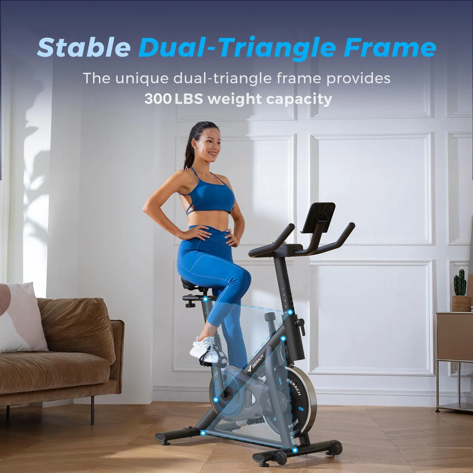 Bicicleta estática para el hogar con nuevo modo de juego RPM, sistema electrónico mejorado, soporte para dispositivos, transmisión por correa silenciosa y asiento acolchado y cómodo para entrenamiento cardiovascular; incluye aplicación exclusiva, soporte 
