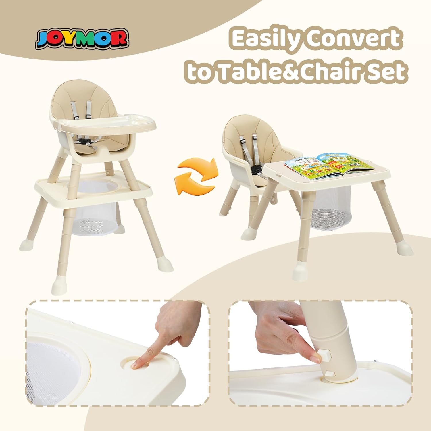 Silla alta para bebés 7 en 1, silla alta convertible para bebés y niños pequeños, mesa y silla de aprendizaje con bandeja extraíble y arnés de 5 puntos.