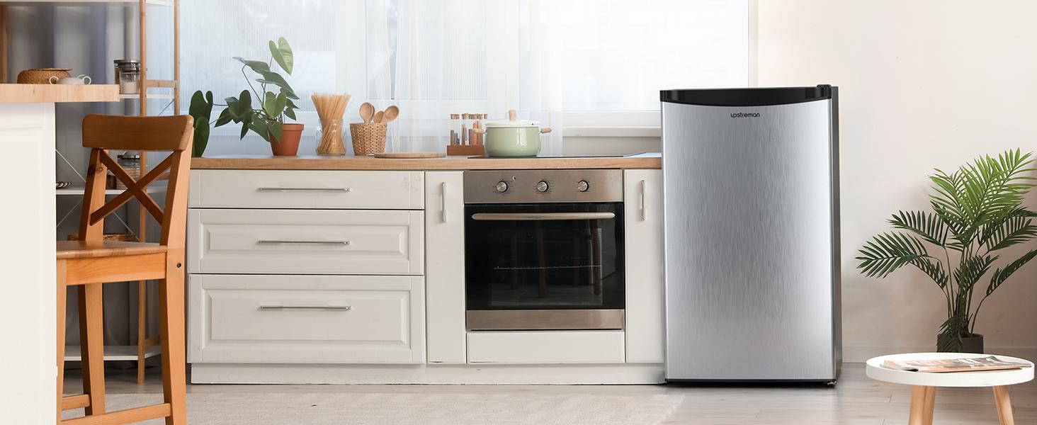 Upstreman 3.2 Cu.Ft Mini Fridge with Freezer - Compact Single-Door Travel Fridge, Ice-Cold High-Efficiency Model BR321, Adjustable Thermostat, Quiet, Energy-Saving Room/Apartment Stuff for Dorms