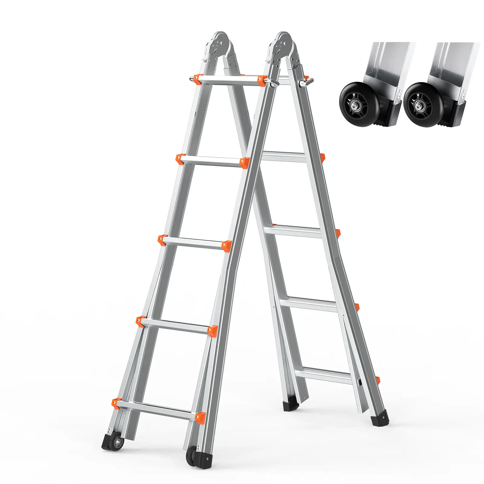 Escalera telescópica tipo tijera (en forma de A), escalera de extensión compacta de aluminio de 16.7 pies, capacidad de carga de 330 lb.
