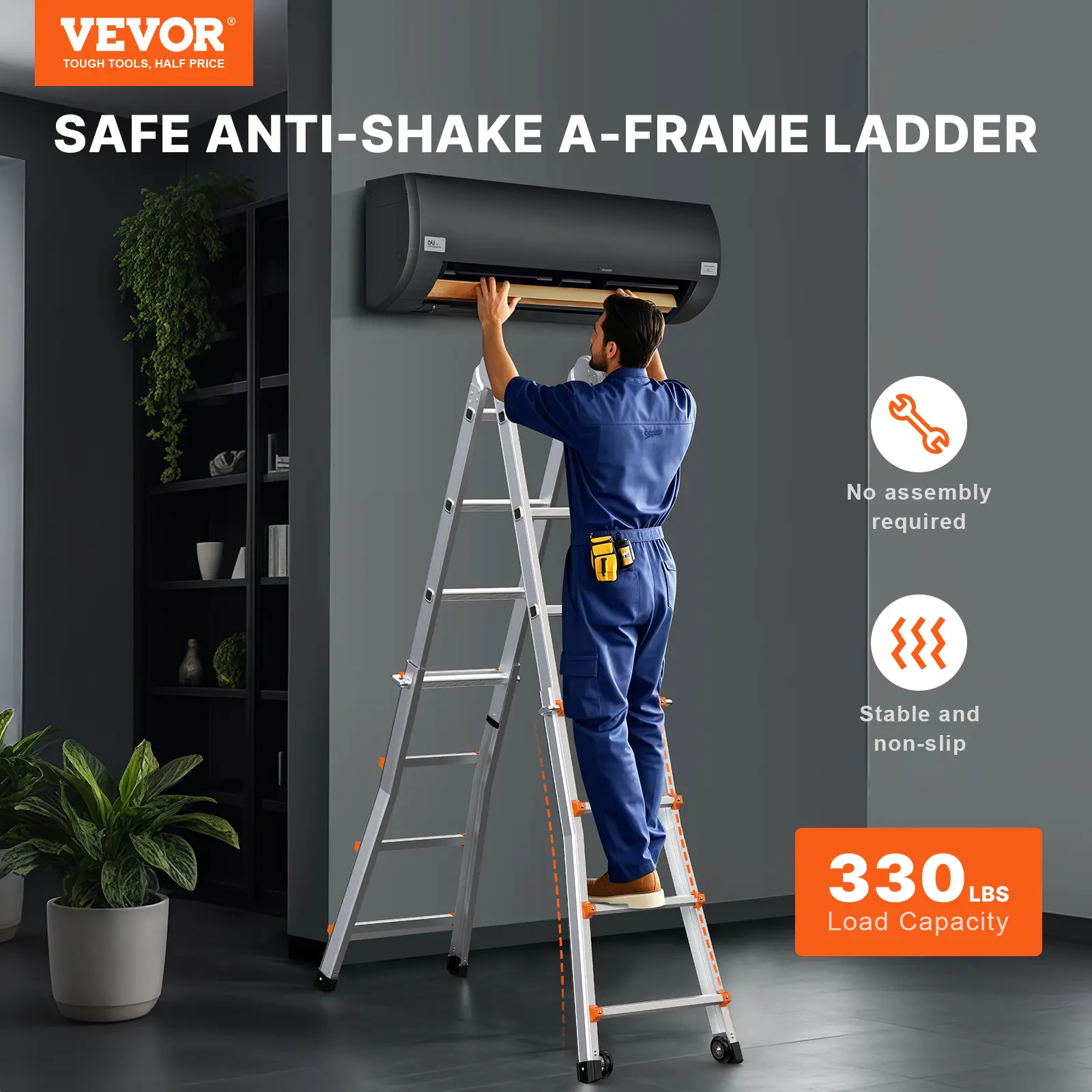 Escalera telescópica tipo tijera (en forma de A), escalera de extensión compacta de aluminio de 16.7 pies, capacidad de carga de 330 lb.