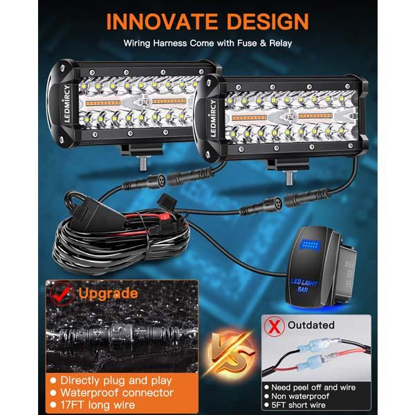 Barra de luz LED de 7 pulgadas – 6 modos, barra de luz LED multimodo impermeable, luces estroboscópicas blancas y ámbar; luces antiniebla todoterreno para camiones, barcos, cuatrimotos, Jeeps y SUV.