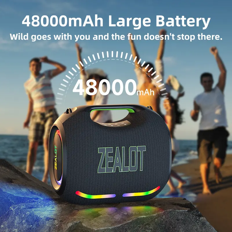 Altavoz inalámbrico portátil con sonido y audio de alta fidelidad; altavoz Bluetooth de sobremesa con sonido envolvente y emparejamiento TWS. Cuenta con una batería de larga duración (4800 mAh) y es compatible con USB, tarjetas TF, entrada AUX, Bluetooth 