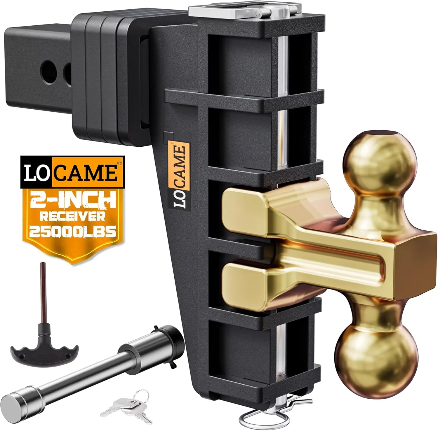 Enganche de remolque ajustable, compatible con receptores de 2 pulgadas, caída/elevación de 6 a 8 pulgadas, capacidad de remolque (GTW) de 25,000 libras — Enganche para camiones de servicio pesado, soporte de bola sólido, LC0076