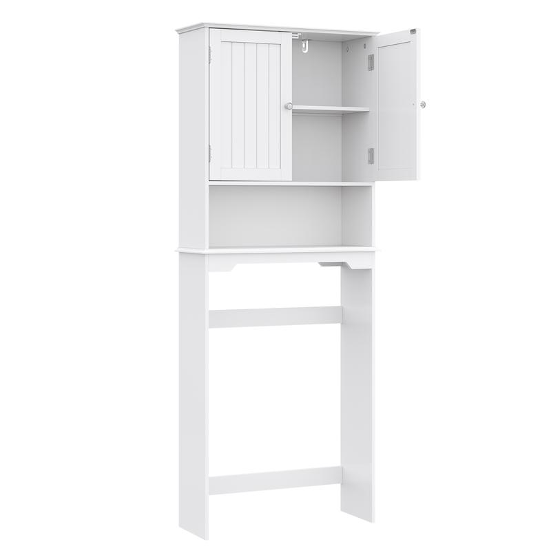 Armario de almacenamiento sobre el inodoro, mueble de baño con doble puerta y estante ajustable, estantería independiente para el baño — Negro