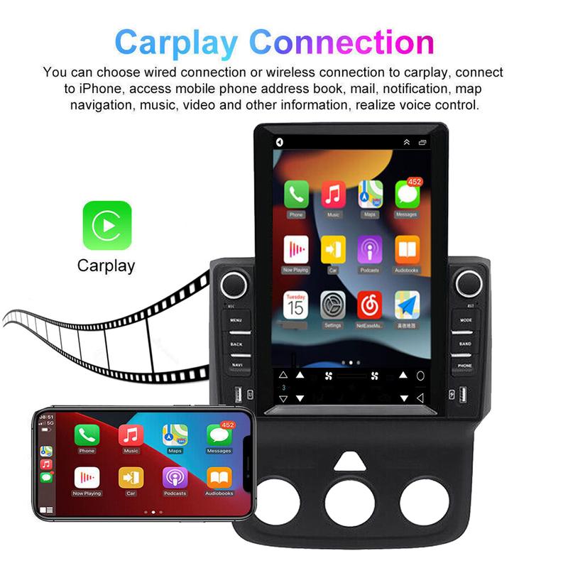 Radio táctil para coche de 9,7 pulgadas para Dodge RAM 2013-2018, con pantalla inalámbrica CarPlay/Android Auto + cámara de visión trasera de 12 LED, con GPS, Bluetooth, DSP y radio FM estéreo.