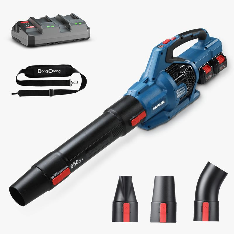 【Garantía de 5 años】Soplador de hojas inalámbrico de 650 CFM, soplador a batería de 40 V con 2 baterías de 4.0 Ah y cargador; motor sin escobillas de alta eficiencia para aceras, entradas de vehículos, mantenimiento urbano, y soplado de hojas y nieve (Uso