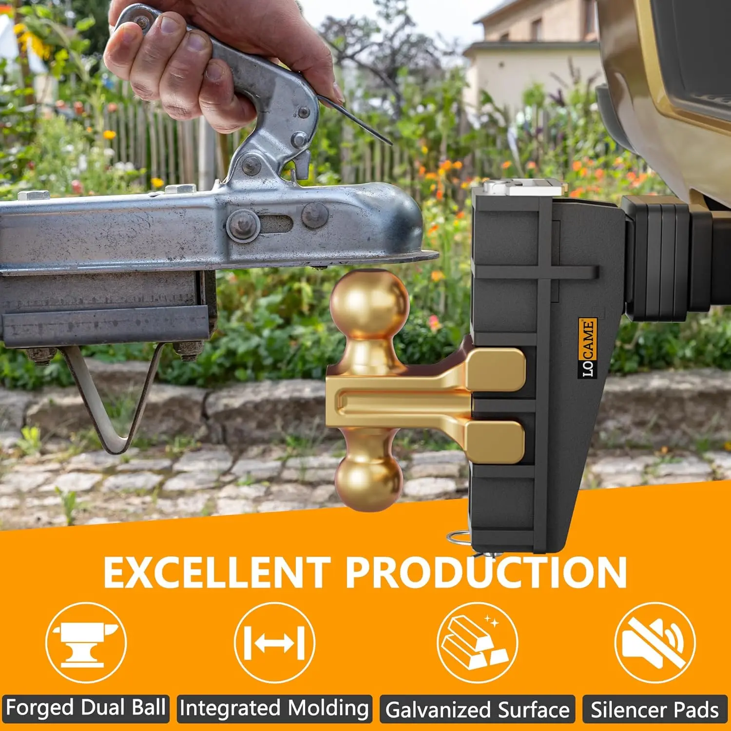 Enganche de remolque ajustable, compatible con receptores de 2 pulgadas, caída/elevación de 6 a 8 pulgadas, capacidad de remolque (GTW) de 25,000 libras — Enganche para camiones de servicio pesado, soporte de bola sólido, LC0076