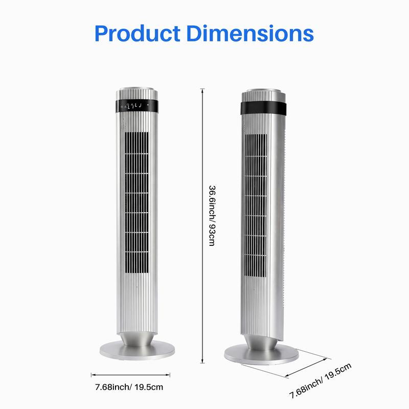 Ventilador de torre para dormitorio: ventilador de pie silencioso (28 dB) con temporizador de 12 horas, modo automático inteligente y oscilación de 64°; ventilador de refrigeración sin aspas para el hogar y la oficina.