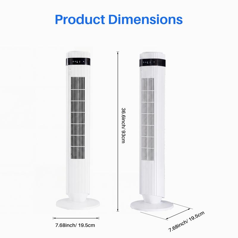 Ventilador de torre para dormitorio: ventilador de pie silencioso (28 dB) con temporizador de 12 horas, modo automático inteligente y oscilación de 64°; ventilador de refrigeración sin aspas para el hogar y la oficina.