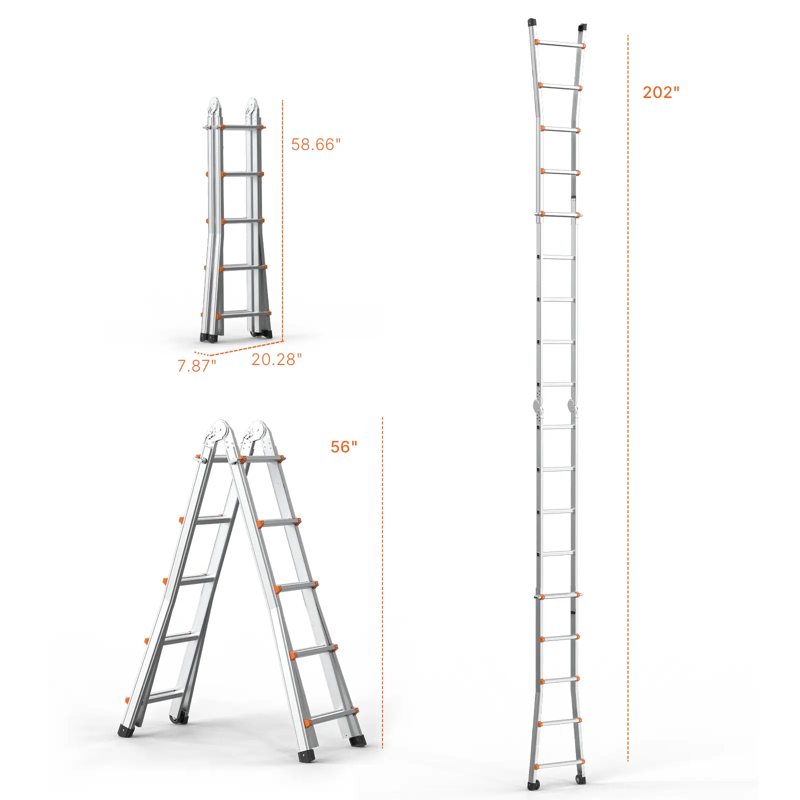 Escalera telescópica tipo tijera (en forma de A), escalera de extensión compacta de aluminio de 16.7 pies, capacidad de carga de 330 lb.