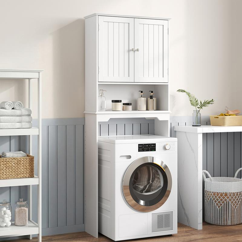 Armario de almacenamiento sobre el inodoro, mueble de baño con doble puerta y estante ajustable, estantería independiente para el baño — Negro