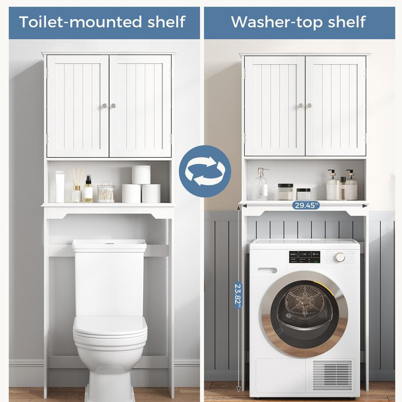 Armario de almacenamiento sobre el inodoro, mueble de baño con doble puerta y estante ajustable, estantería independiente para el baño — Negro