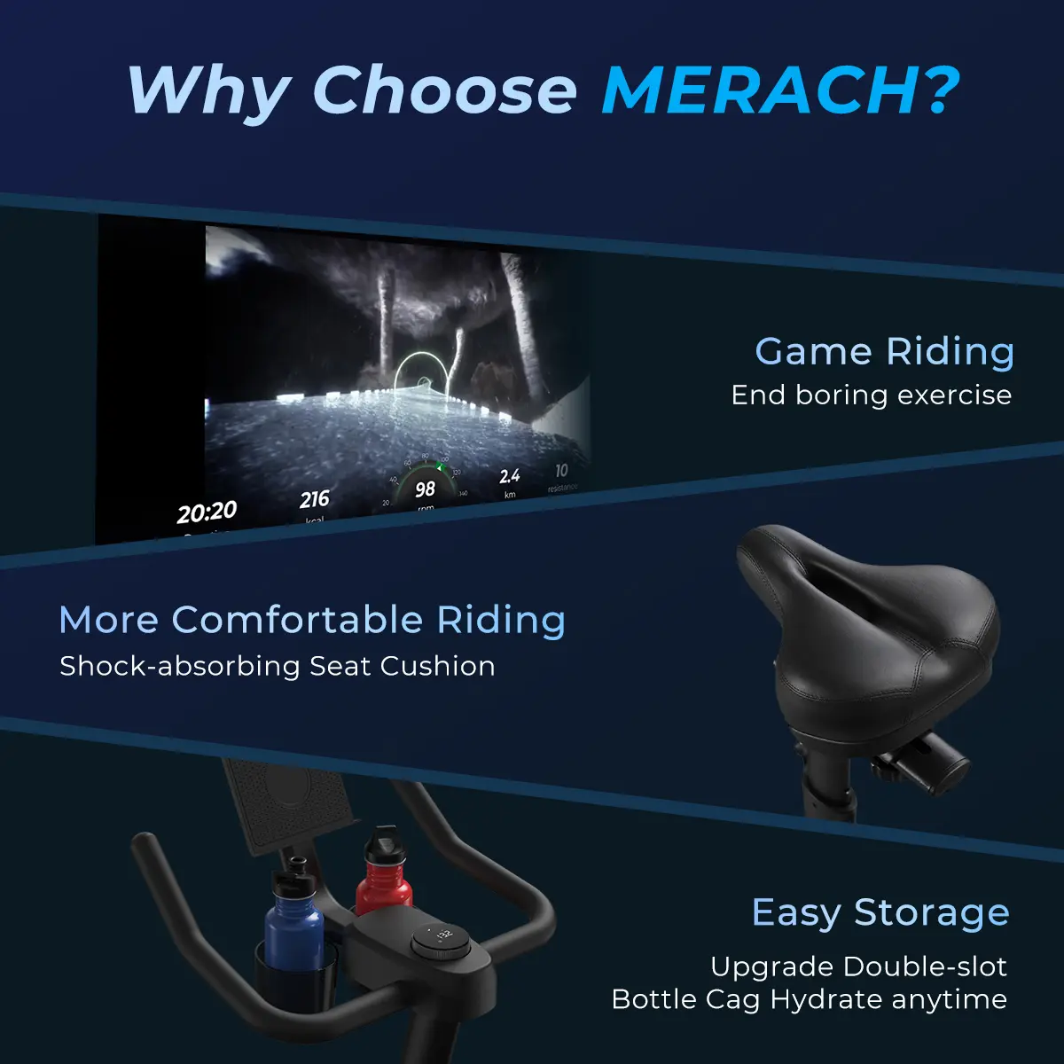Bicicleta estática para el hogar con nuevo modo de juego RPM, sistema electrónico mejorado, soporte para dispositivos, transmisión por correa silenciosa y asiento acolchado y cómodo para entrenamiento cardiovascular; incluye aplicación exclusiva, soporte 