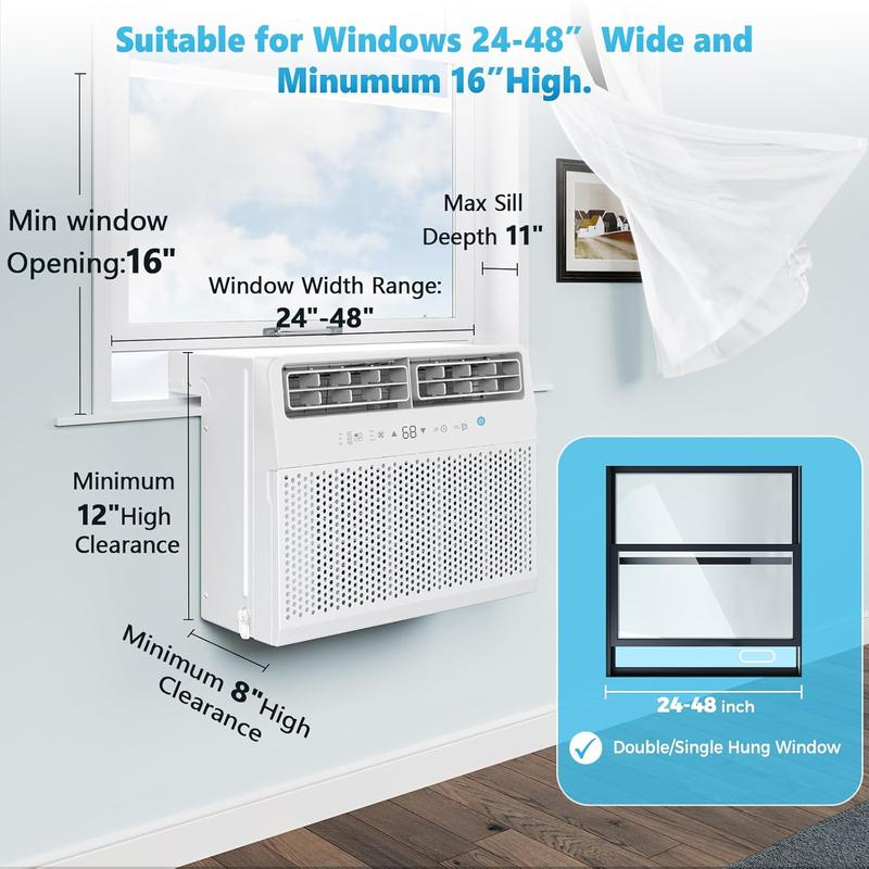 Aire acondicionado de ventana, unidad de 10000/12000 BTU, diseño en forma de U, enfría habitaciones de hasta 550 pies cuadrados, enfriamiento rápido, temporizador de 24 horas, modo deshumidificador, ahorro de energía, con control remoto; ideal para sala d