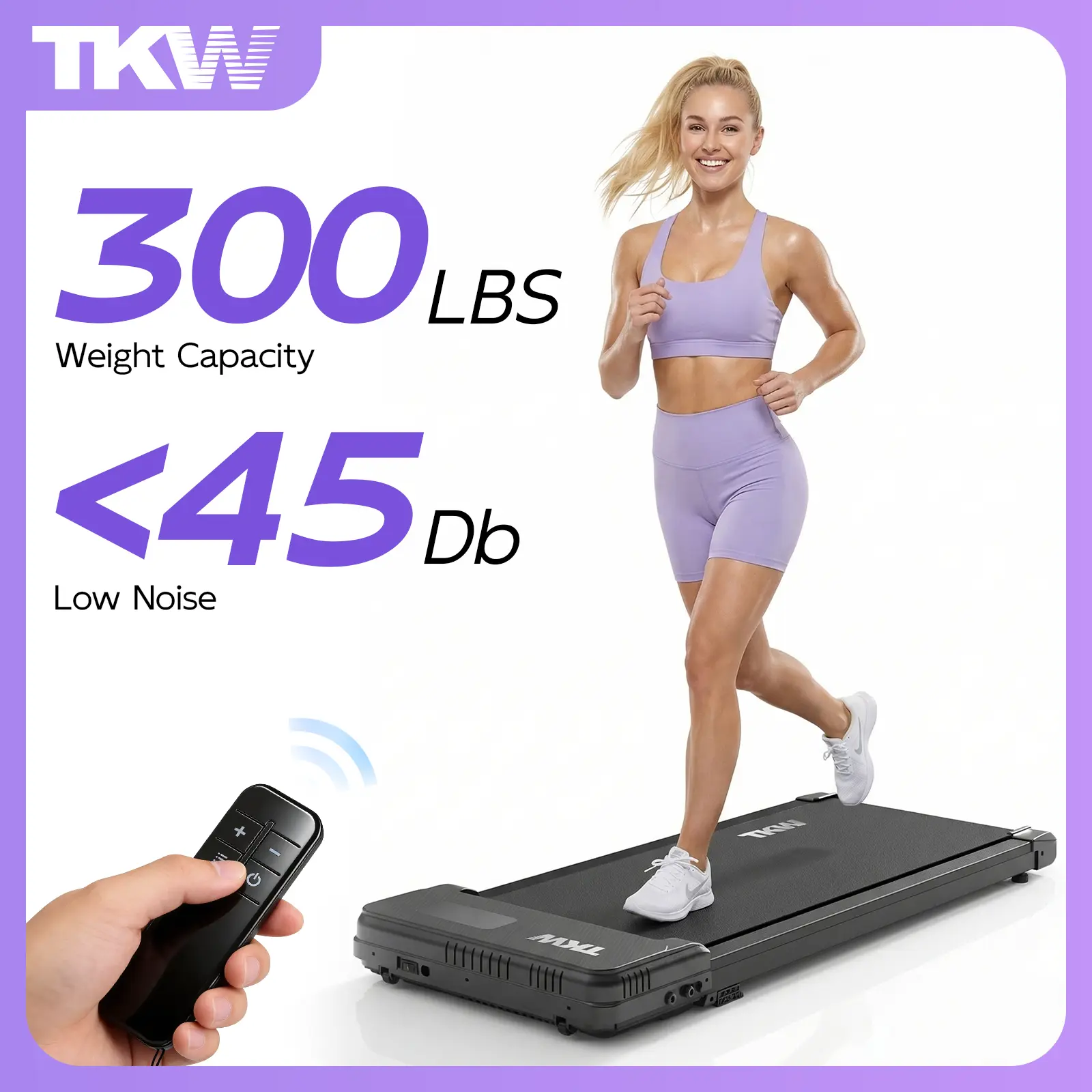 【Inclinación ajustable】 Cinta de correr TKW: Plataforma para caminar con motor silencioso, capacidad de peso de 300 lb, control remoto y ruedas para fácil movilidad, sistema de doble amortiguación. Plataforma compacta para caminar, ideal para uso en el ho