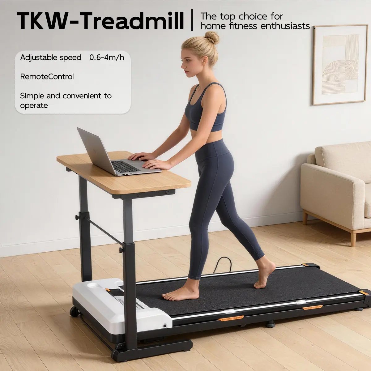 【Inclinación ajustable】 Cinta de correr TKW: Plataforma para caminar con motor silencioso, capacidad de peso de 300 lb, control remoto y ruedas para fácil movilidad, sistema de doble amortiguación. Plataforma compacta para caminar, ideal para uso en el ho