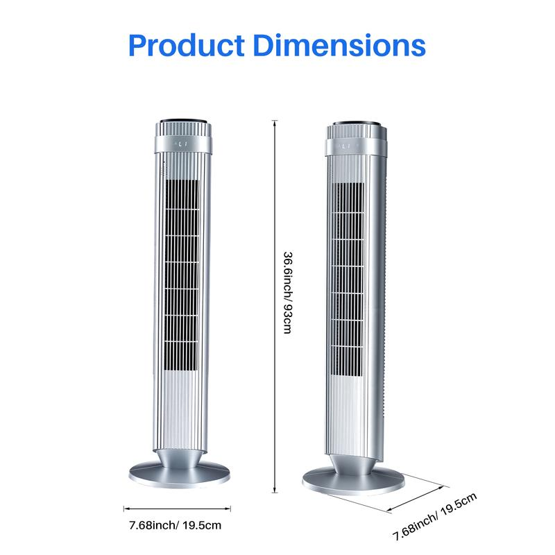 Ventilador de torre para dormitorio: ventilador de pie silencioso (28 dB) con temporizador de 12 horas, modo automático inteligente y oscilación de 64°; ventilador de refrigeración sin aspas para el hogar y la oficina.