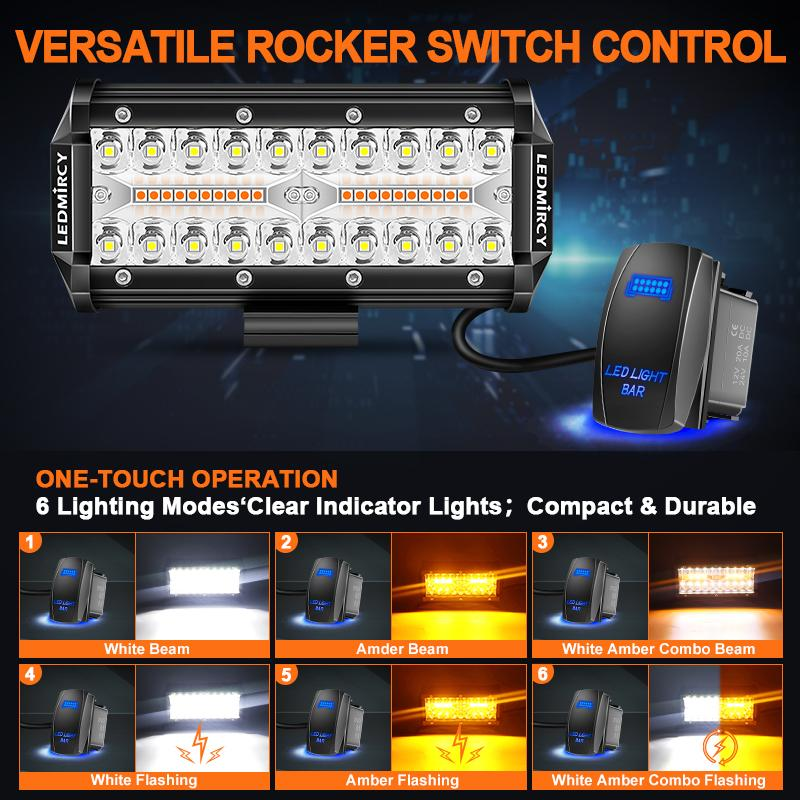 Barra de luz LED de 7 pulgadas – 6 modos, barra de luz LED multimodo impermeable, luces estroboscópicas blancas y ámbar; luces antiniebla todoterreno para camiones, barcos, cuatrimotos, Jeeps y SUV.