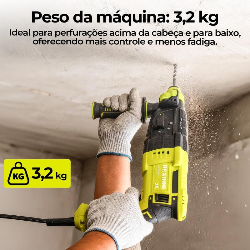 Taladro percutor eléctrico profesional DESOON, 1200W, 3J SDS-Plus, 5500 BPM, 3 modos de funcionamiento, luz LED, viene con estuche de transporte y accesorios.
