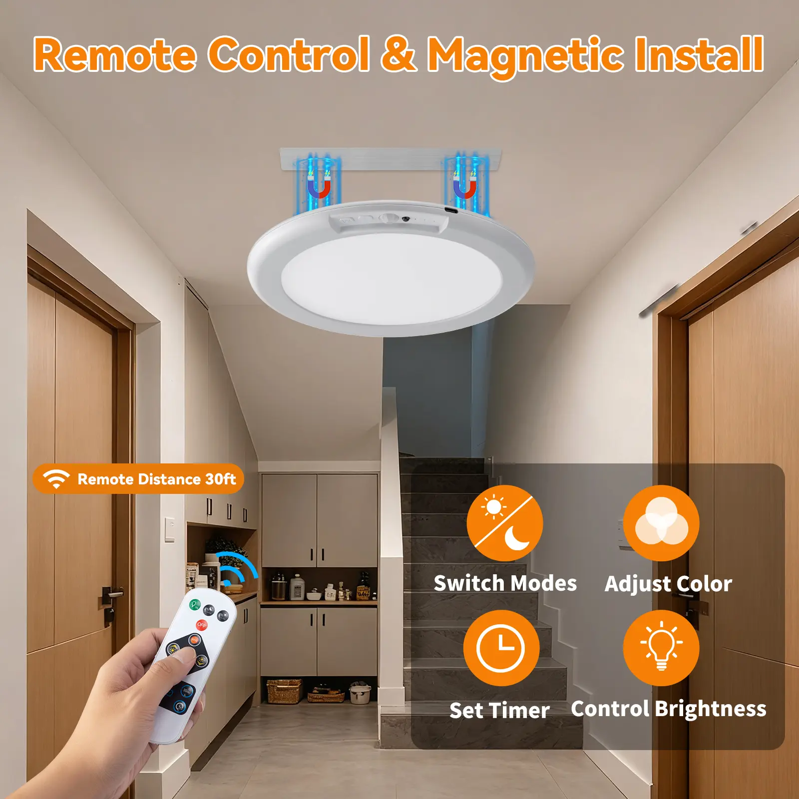 Paquete de 2 Lámparas de Techo Recargables, 3 Modos de Color, Sensor de Movimiento con Control Remoto; Luces LED Magnéticas Inalámbricas a Batería para Ducha, Armario, Despensa, Cobertizo, Pasillo, Porche y Garaje