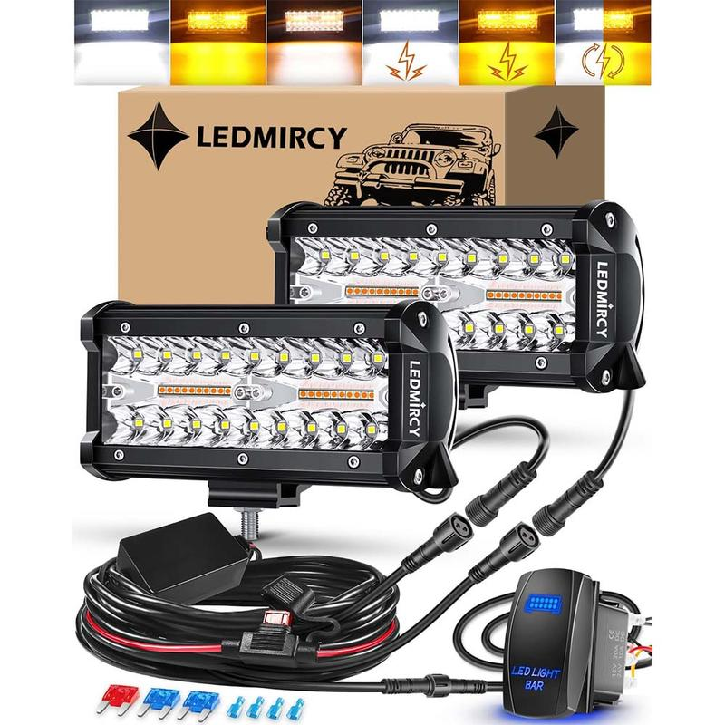 Barra de luz LED de 7 pulgadas – 6 modos, barra de luz LED multimodo impermeable, luces estroboscópicas blancas y ámbar; luces antiniebla todoterreno para camiones, barcos, cuatrimotos, Jeeps y SUV.